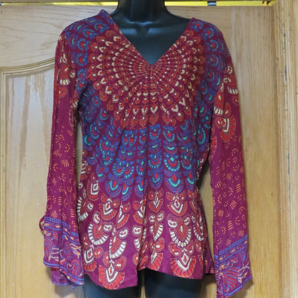 Peacock blouse Boho style size large NEW never used